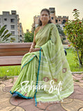 Green Apple Handwoven Cotton Jamdani Saree - Shobuj Ghera Gram