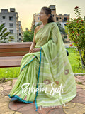 Green Apple Handwoven Cotton Jamdani Saree - Shobuj Ghera Gram