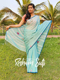 Ice Blue Handwoven Cotton Jamdani Saree - Ek Poshla Brishti