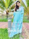 Ice Blue Handwoven Cotton Jamdani Saree - Ek Poshla Brishti