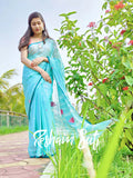 Ice Blue Handwoven Cotton Jamdani Saree - Ek Poshla Brishti