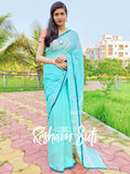 Ice Blue Handwoven Cotton Jamdani Saree - Ek Poshla Brishti