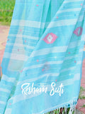 Ice Blue Handwoven Cotton Jamdani Saree - Ek Poshla Brishti