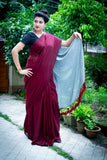 Mul Modal Maroon & Still Grey Saree - Cranberry and Ice