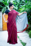 Mul Modal Maroon & Still Grey Saree - Cranberry and Ice