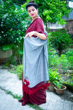 Mul Modal Maroon & Still Grey Saree - Cranberry and Ice