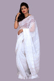 White Resham Cotton Jamdani Saree - Ishq Ka Rang Safed