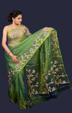 Handwoven Muslin Green Saree - Midori Soul