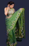 Handwoven Muslin Green Saree - Midori Soul