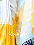 Handwoven Cotton Mahapar Yellow White Saree - Palash Priya