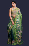 Handwoven Muslin Green Saree - Midori Soul