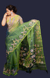 Handwoven Muslin Green Saree - Midori Soul