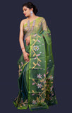 Handwoven Muslin Green Saree - Midori Soul
