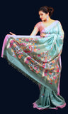 Sea Green Pink Handwoven Matka Jamdani Saree - Aranya Katha