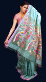 Sea Green Pink Handwoven Matka Jamdani Saree - Aranya Katha