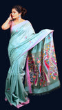 Sea Green Pink Handwoven Matka Jamdani Saree - Aranya Katha