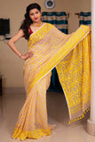 Yellow Beige Resham Cotton Jamdani Saree - Valley of Craspedia