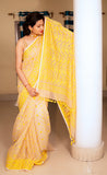 Yellow Beige Resham Cotton Jamdani Saree - Valley of Craspedia