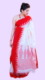 Handloom Cotton Ikkat Red White Saree - Anika