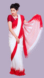 Handloom Cotton Ikkat Red White Saree - Anika