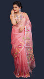 Handwoven Muslin Baby Pink Saree - Pink Lady