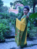 Handloom Cotton Ikkat Yellow Green Saree - Lilly of The Valley