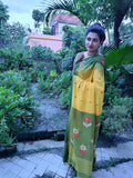Handloom Cotton Ikkat Yellow Green Saree - Lilly of The Valley