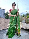 Handwoven Cotton Jamdani Pallu Green Saree - Piya Man Bhaye