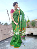 Handwoven Cotton Jamdani Pallu Green Saree - Piya Man Bhaye