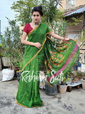 Handwoven Cotton Jamdani Pallu Green Saree - Piya Man Bhaye