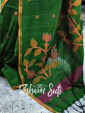 Handwoven Cotton Jamdani Pallu Green Saree - Piya Man Bhaye