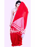 Handwoven Cotton Mahapar Red White Saree - Girija