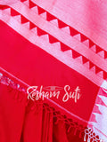 Handwoven Cotton Mahapar Red White Saree - Girija