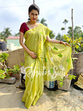 Handwoven Cotton Fluroscent Green Saree - Virgin Margarita