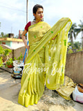 Handwoven Cotton Fluroscent Green Saree - Virgin Margarita