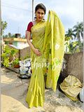 Handwoven Cotton Fluroscent Green Saree - Virgin Margarita