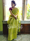 Handwoven Cotton Fluroscent Green Saree - Virgin Margarita