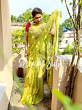 Handwoven Cotton Fluroscent Green Saree - Virgin Margarita