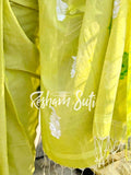 Handwoven Cotton Fluroscent Green Saree - Virgin Margarita
