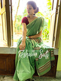 Handwoven Cotton Green Saree - Green Appletini