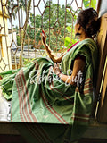 Handwoven Cotton Green Saree - Green Appletini