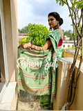 Handwoven Cotton Green Saree - Green Appletini