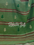 Handwoven Cotton Green Saree - Green Appletini