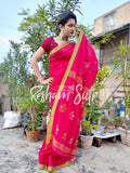 Handwoven Cotton Pink Green Saree - Cranberry Mint