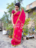 Handwoven Cotton Pink Green Saree - Cranberry Mint