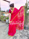 Handwoven Cotton Pink Green Saree - Cranberry Mint