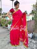 Handwoven Cotton Pink Green Saree - Cranberry Mint