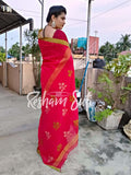 Handwoven Cotton Pink Green Saree - Cranberry Mint