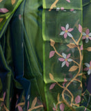 Handwoven Muslin Green Saree - Midori Soul