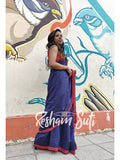 Deep Blue Red Modal Cotton Saree - Deep Blue Destiny